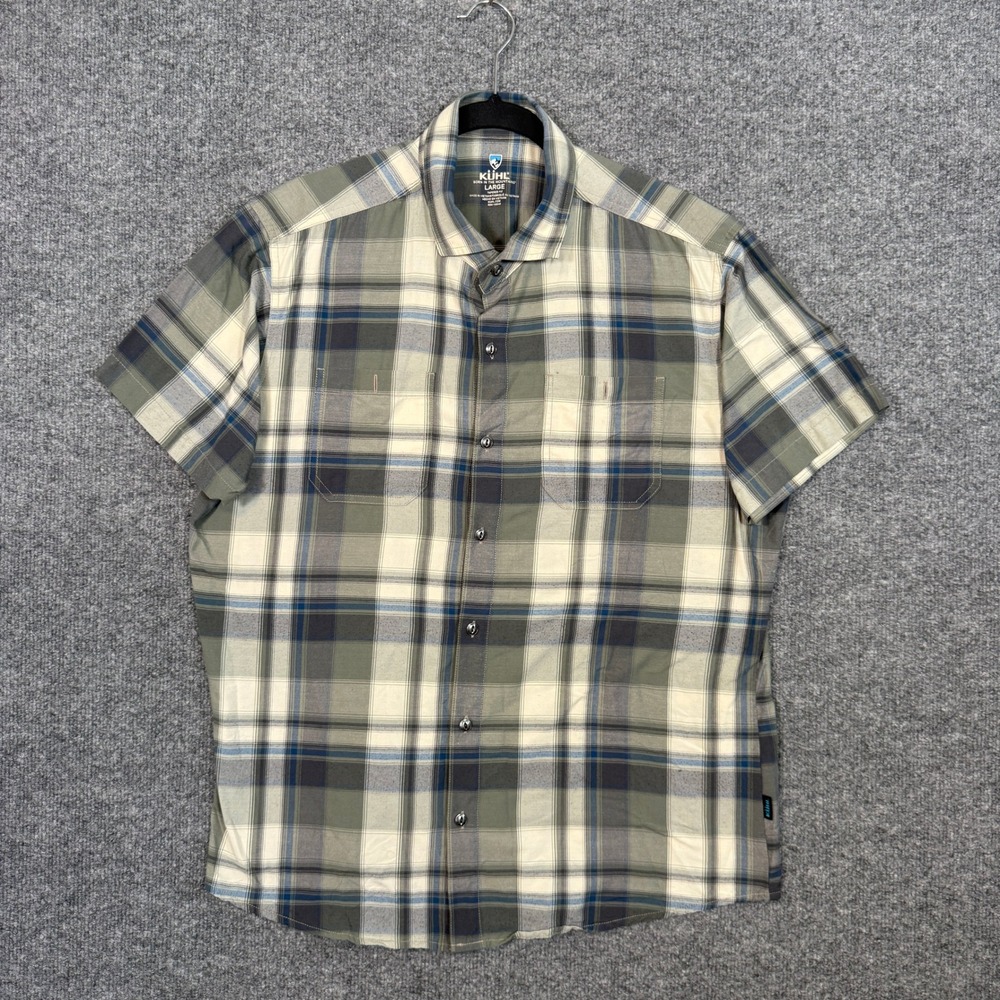 Kuhl Response Shirt Mens Large Green Plaid Quick Dry Hiking Button Up Short Slv